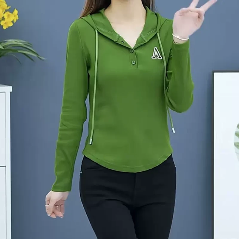 设计感连帽卫衣女修身显瘦短款长袖2025春秋新款洋气减龄T恤小衫