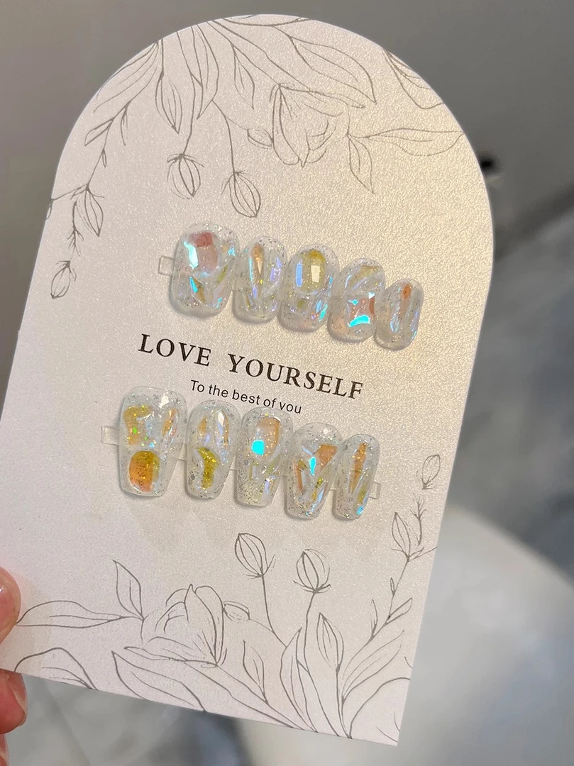 指甲贴片 手工定制成品美甲贴片 极光满钻穿戴甲 爆闪显白甲贴