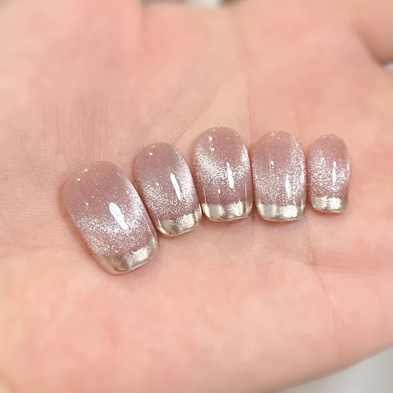 【流金岁月】手工制作穿戴甲 白月光猫眼法式 温柔显白美甲贴片