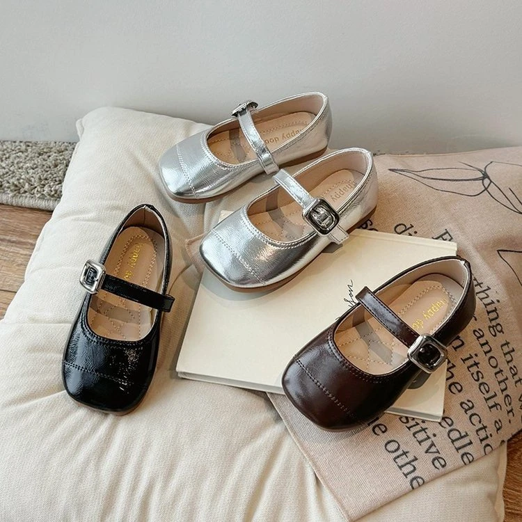 女童浅口小皮鞋单鞋2024秋季新款公主鞋防滑软底复古秀气魔术贴