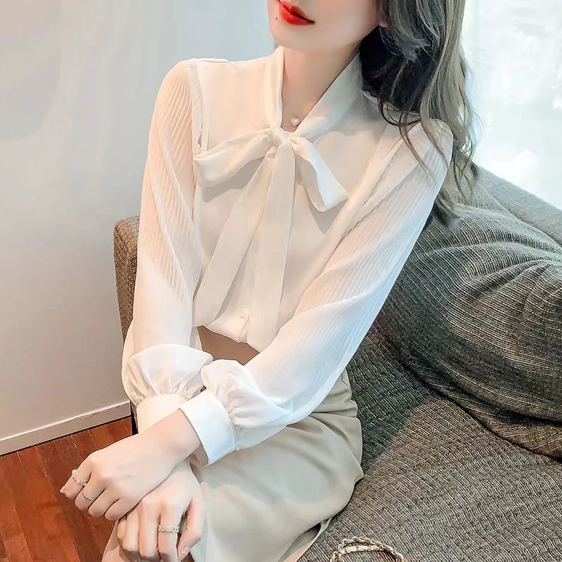 法式白色长袖衬衫女洋气雪纺衫春秋款小众新款设计感职业气质上衣