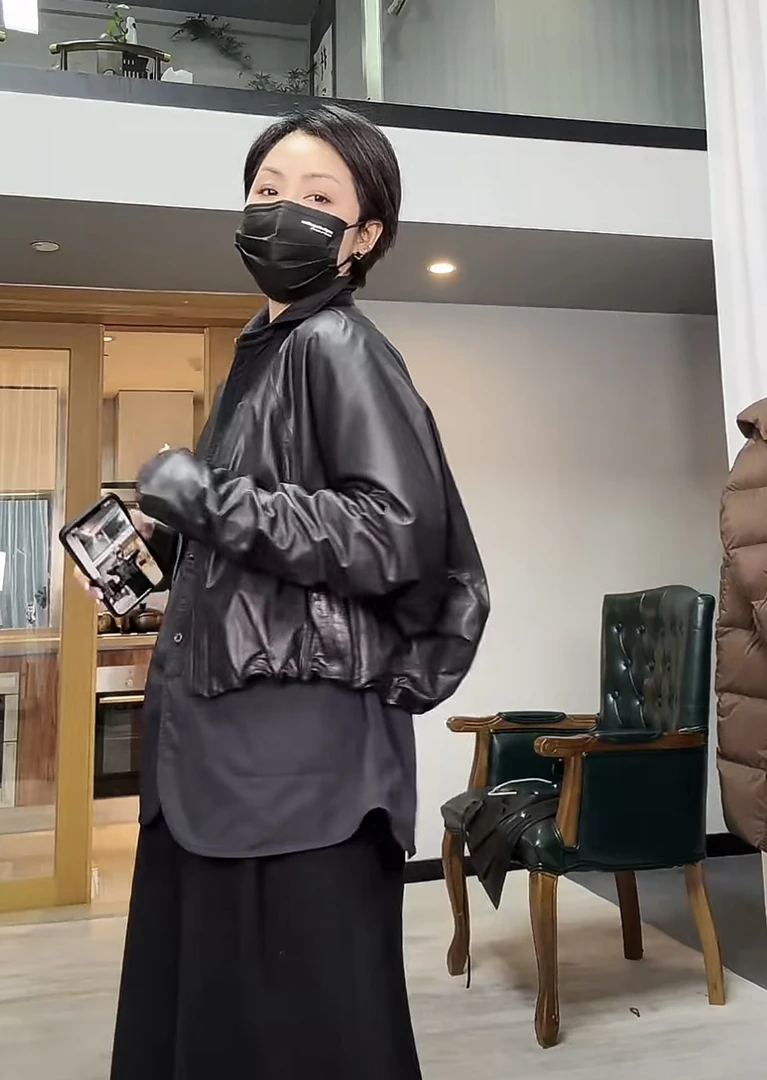 植鞣绵羊皮蝙蝠袖短外套轻奢高级感皮衣