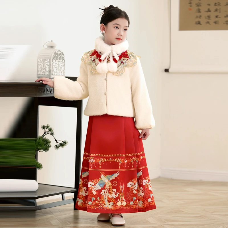 汉澜溪原创女童汉服宝宝生日服加绒加厚喜庆拜年服中国风冬季保暖