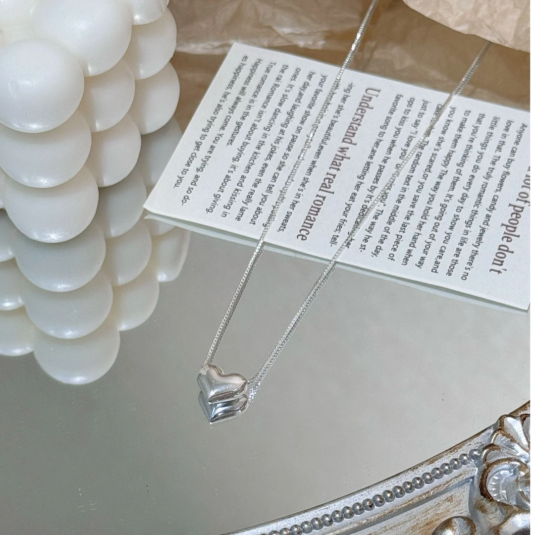 坠链均925银 立体爱心吊坠ins冷淡风项链小众设计感潮个性锁骨链