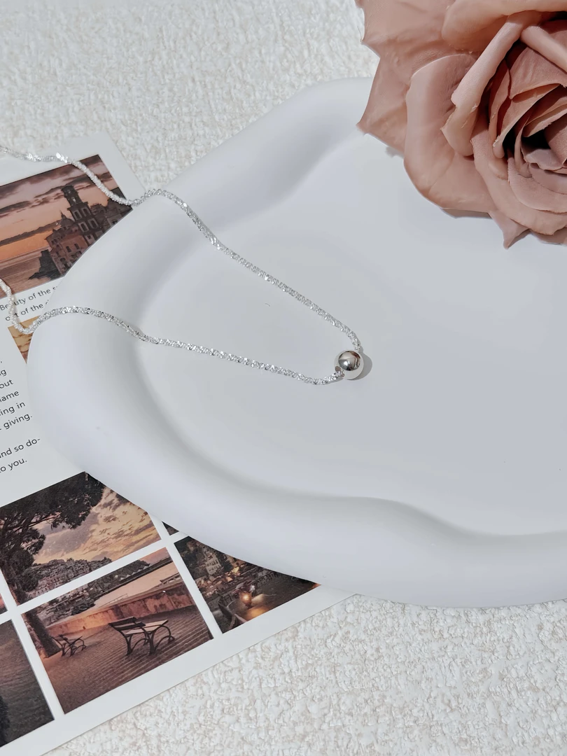 坠链均925银 s925纯银超闪拉丝转运珠轻奢项链女简约圆珠锁骨链