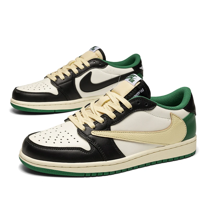 Nike/耐克Air jordan 1 Low白绿黑男倒勾aj运动休闲鞋【球鞋定制】