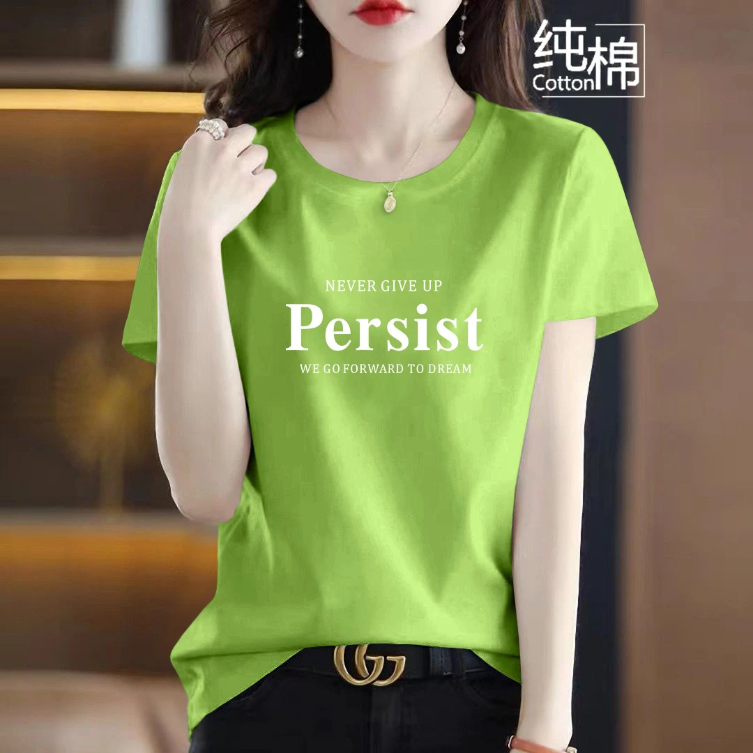 100%纯棉2025夏季新款短袖t恤女宽松显瘦圆领时尚休闲印花上衣女
