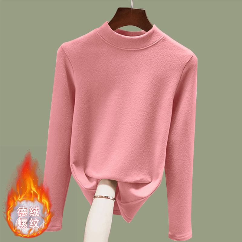 螺纹德绒磨毛半高领女长袖内搭基础款保暖秋冬显瘦纯色打底衫秋衣