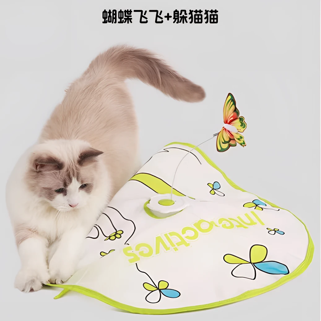 all for paws自动逗猫棒蝴蝶飞飞电动解闷二合一趣味猫转盘玩具