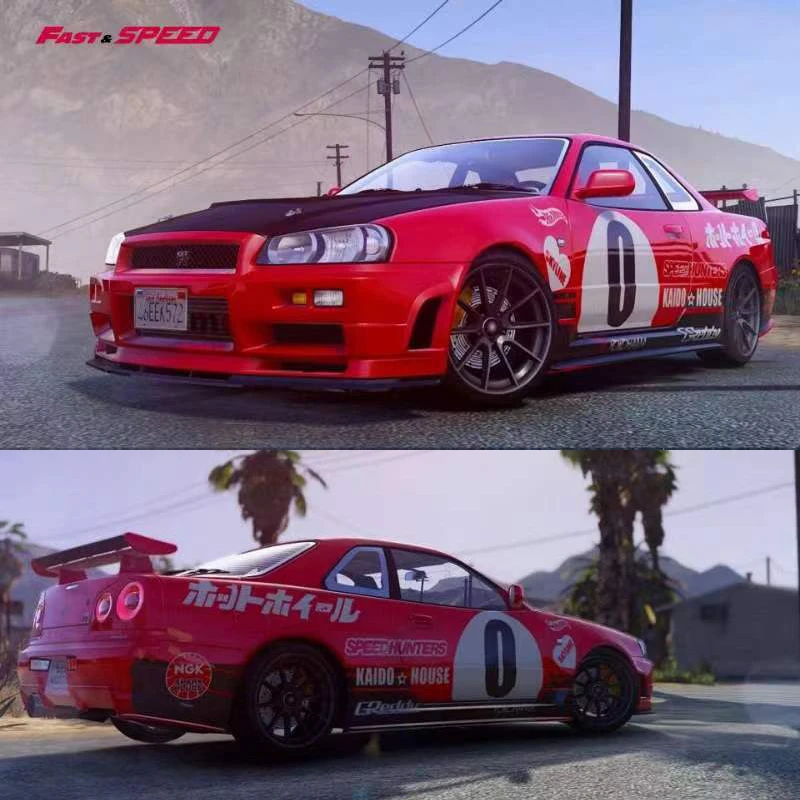 FS 1:64 合金模型 天际线 GTR MK5 R34 NFS 0号 配BBS轮毂+低尾翼