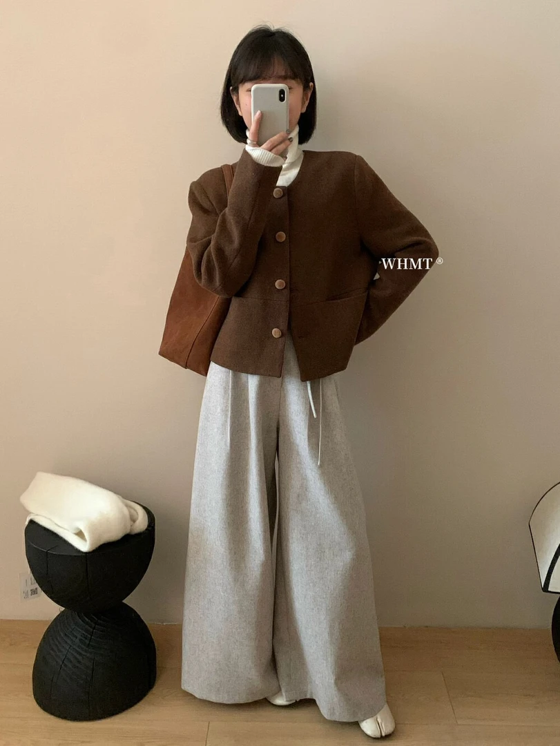 小香风短款内里加厚毛呢外套女圆领百搭时尚韩版秋冬短外套名媛风