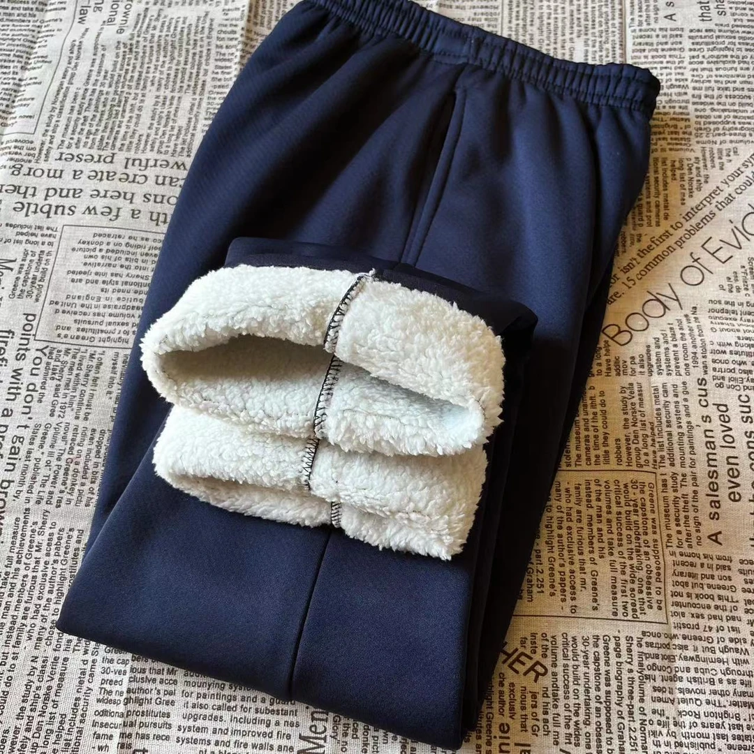 藏蓝色净版秋冬季ol校服裤子羊羔绒加厚男女中小学生保暖加绒校裤