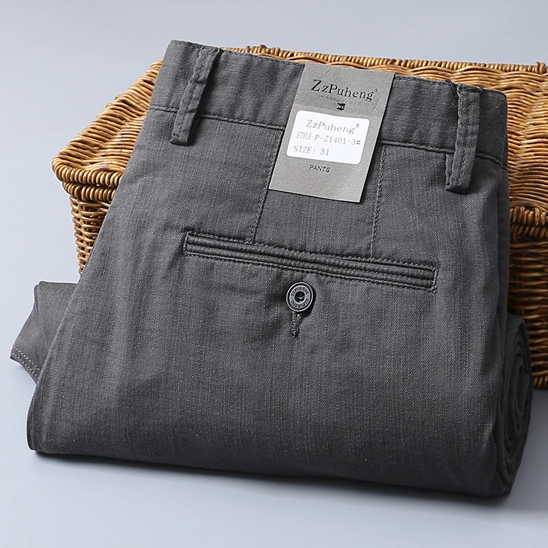春夏薄款粘胶弹力棉新款长裤灰色直筒透气中腰百搭男士商务休闲裤