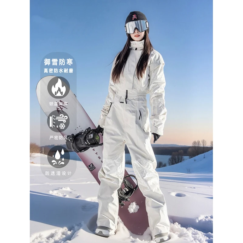 卡盛KSKM白色丝绒滑雪服套装女2025设计感小众防风防水单板滑雪装