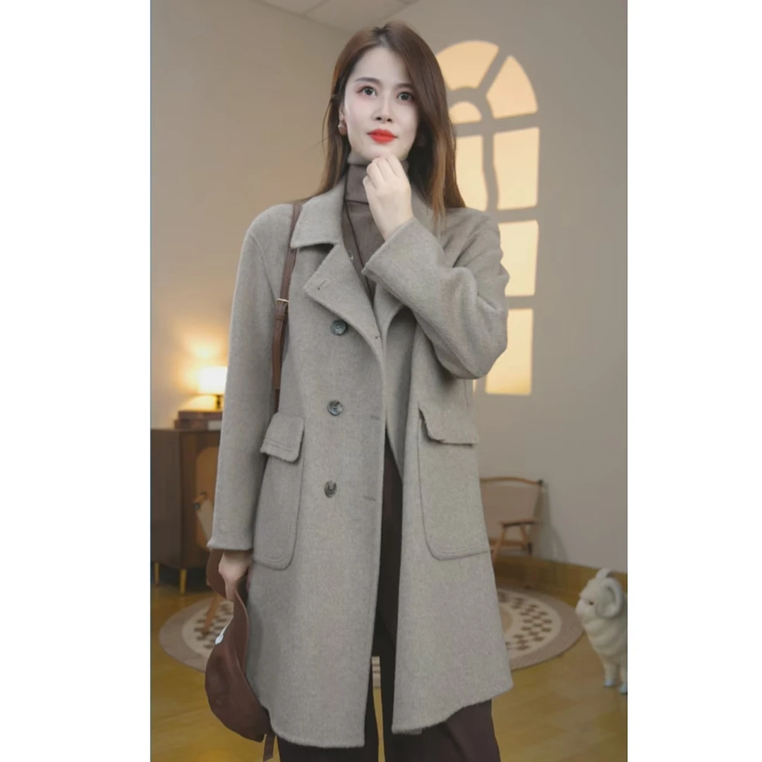 【专柜正版】两穿领子双面羊毛大衣82035韩系