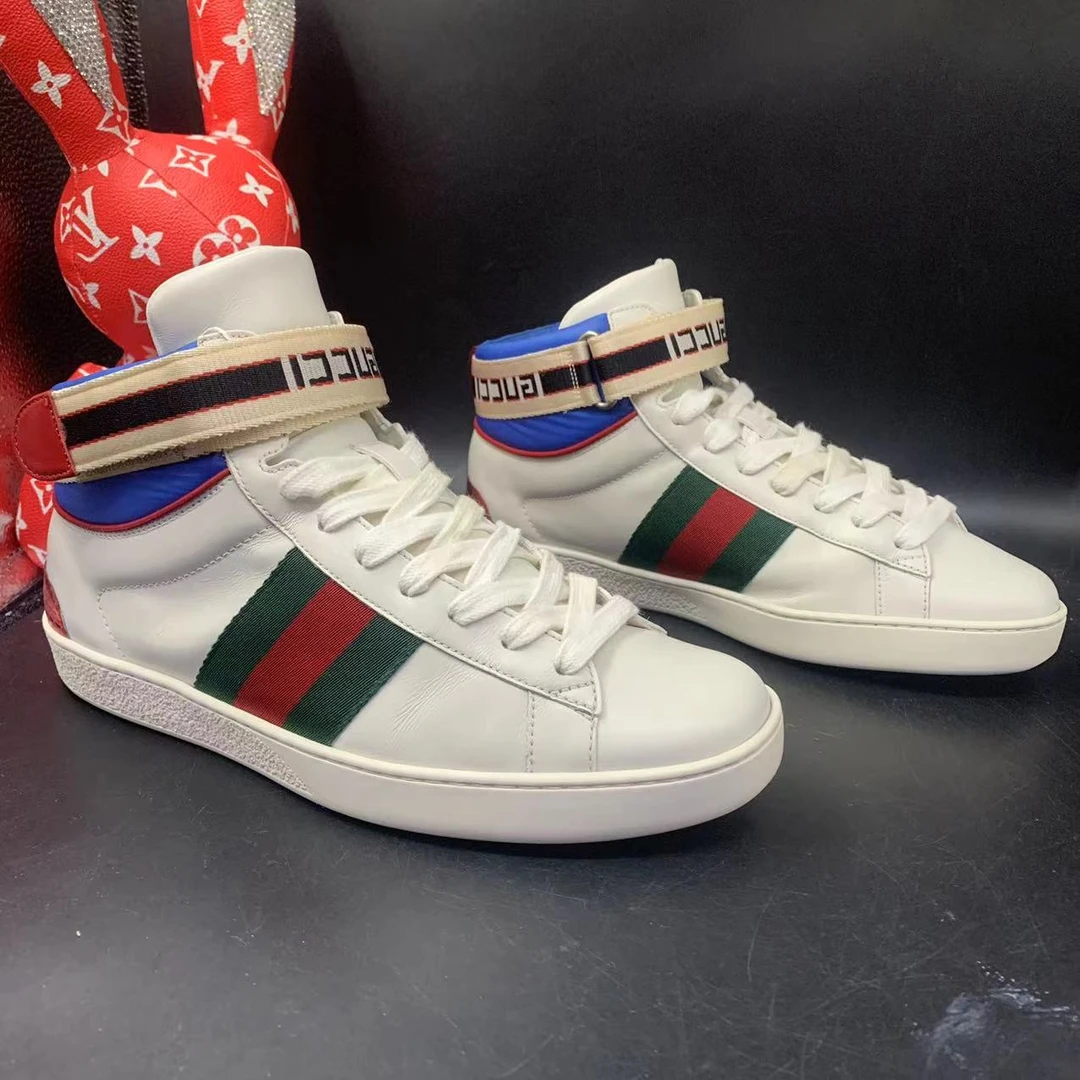 【二奢特惠】古驰/GUCCI 39欧码 男士红绿织带白色高帮板鞋ddm650