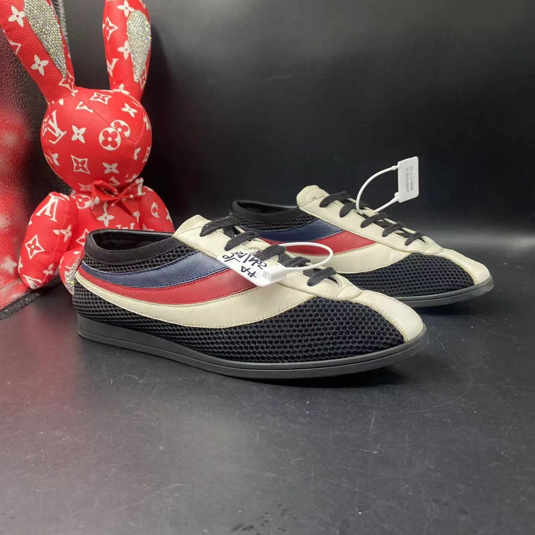 【147福利】古驰/GUCCI 42 休闲时尚三彩拼接黑色网织面阿甘鞋147