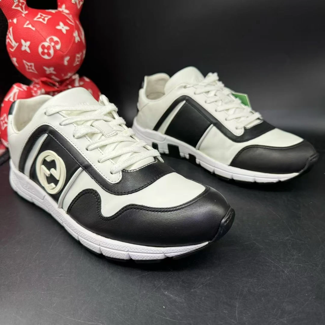 【AO福利】GUCCI/古驰 38.5欧码 男士时尚黑白配色休闲运动鞋ao399
