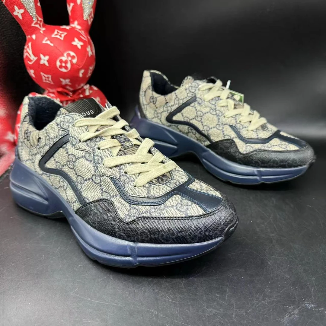 【AO福利】GUCCI/古驰 40欧码 男士时尚藏蓝色印花厚底老爹鞋ao368