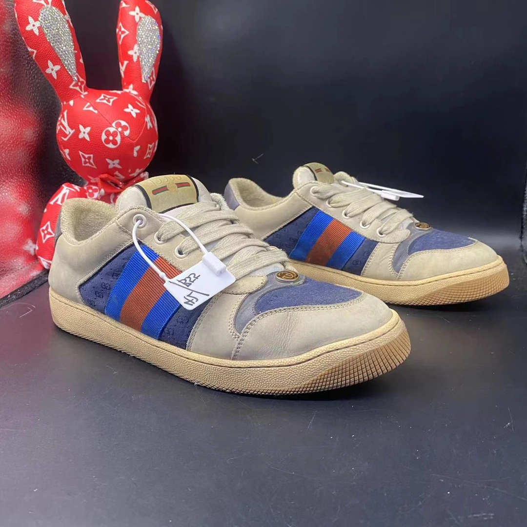 95新 GUCCI/古驰 【AO特惠】古驰/GUCCI橙蓝织带复古老花脏脏鞋