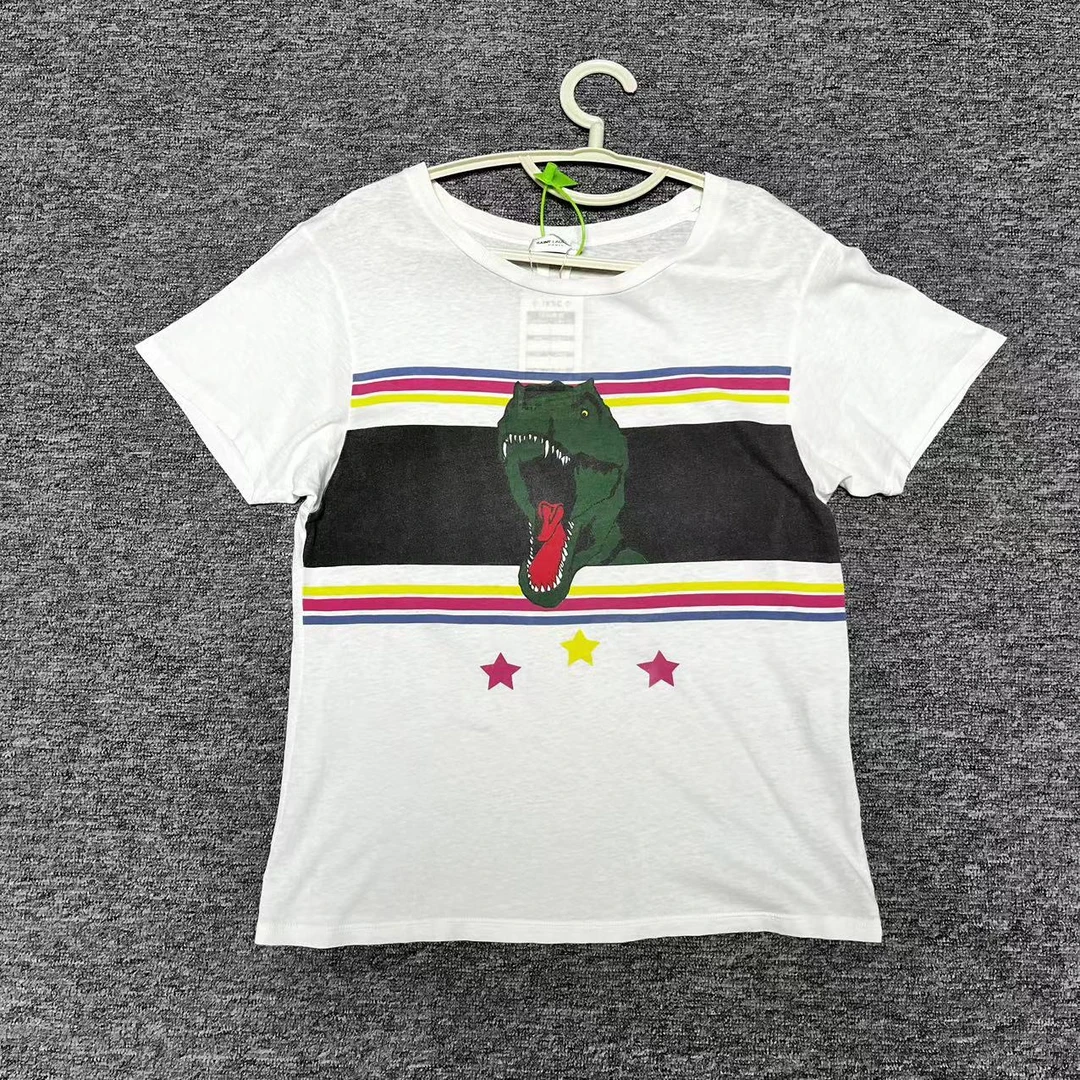 【二奢特惠】YSL/圣罗兰白色时尚夏季印花拼色休闲短袖xs码 jxsc151