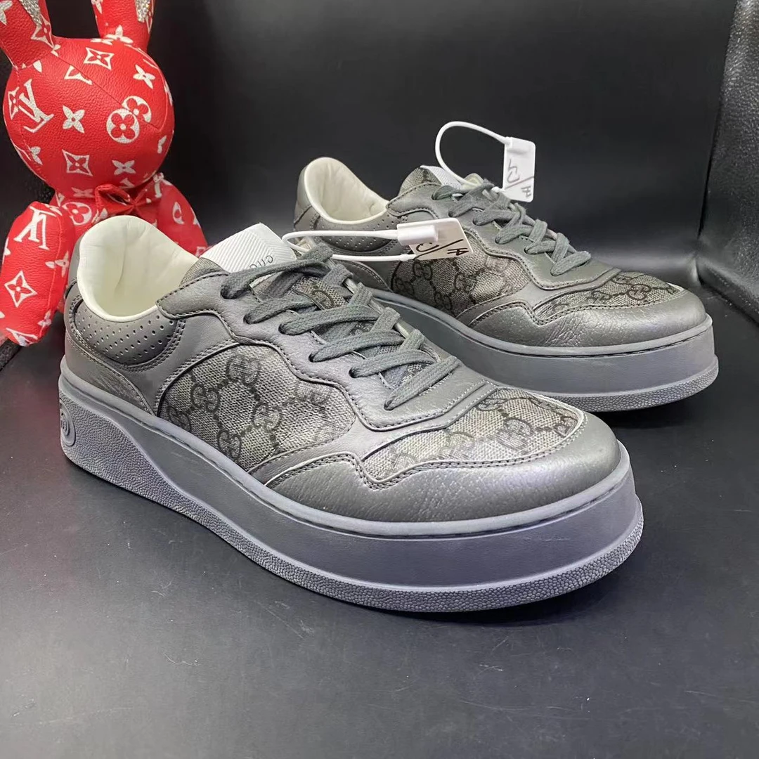 【二奢特惠】GUCCI/古驰 41欧码 男士时尚深灰色双G增高休闲饼干鞋