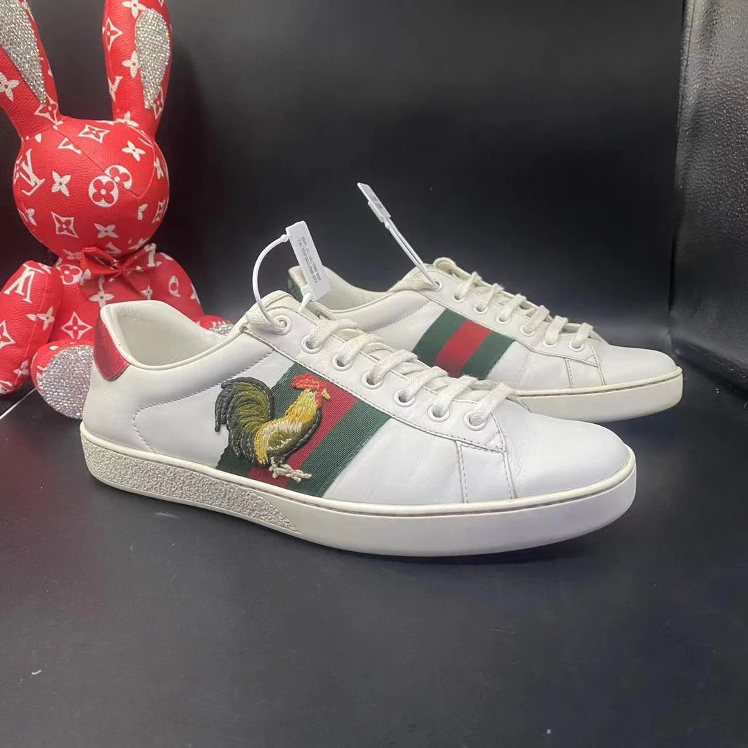 【AO福利】古驰/GUCCI 41欧码 男百搭ace白色公鸡刺绣小白鞋ao073