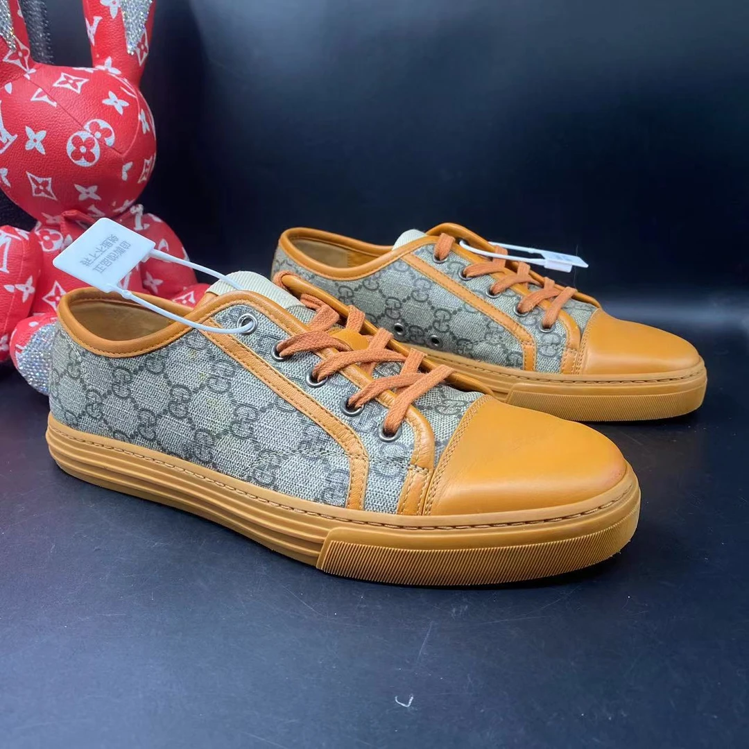【AO福利】古驰/GUCCI 41欧码时尚百搭黄色棕老花拼接低帮板鞋ao008