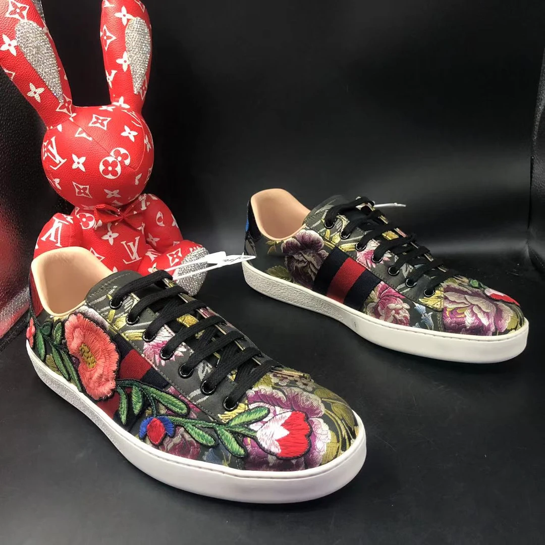 【AO折扣】古驰/GUCCI 43欧码 男士花卉满印休闲系带板鞋ao113