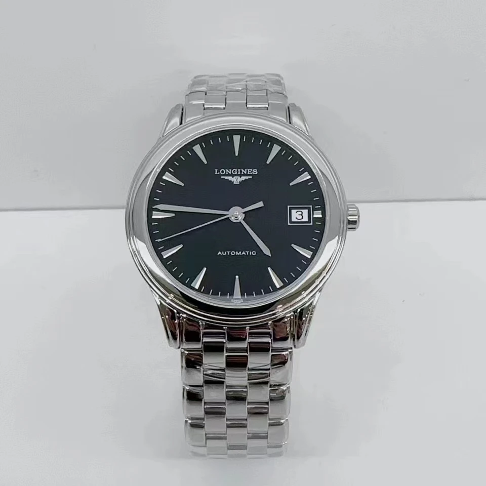 99新 Longines/浪琴 军旗系列黑盘自动机械男士手表L4.774.4.52.6