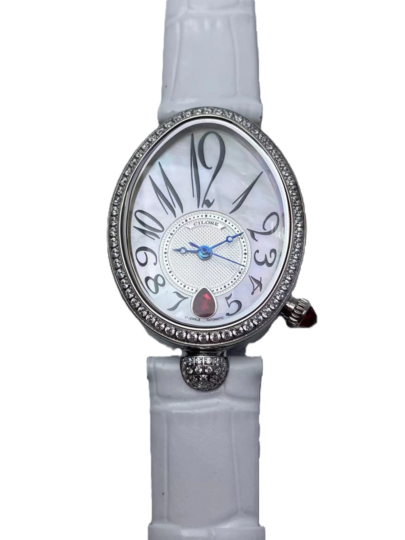 全新未使用 CILORE/西罗 自动机械女表CL8860银白带红石