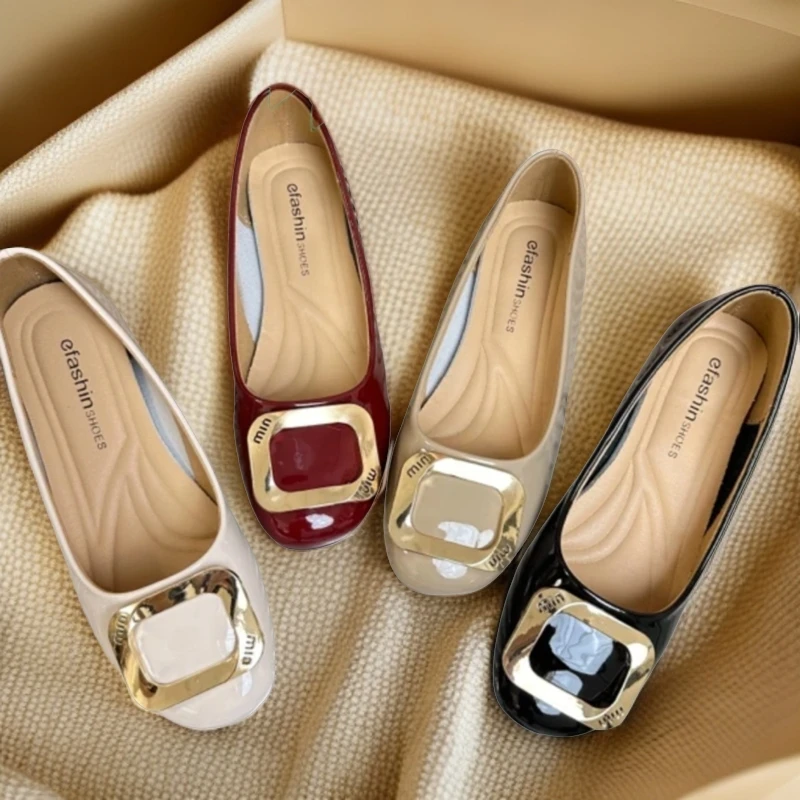 韩版时尚金属方扣气质方头低跟中跟浅口一脚蹬百搭单鞋夏季软底