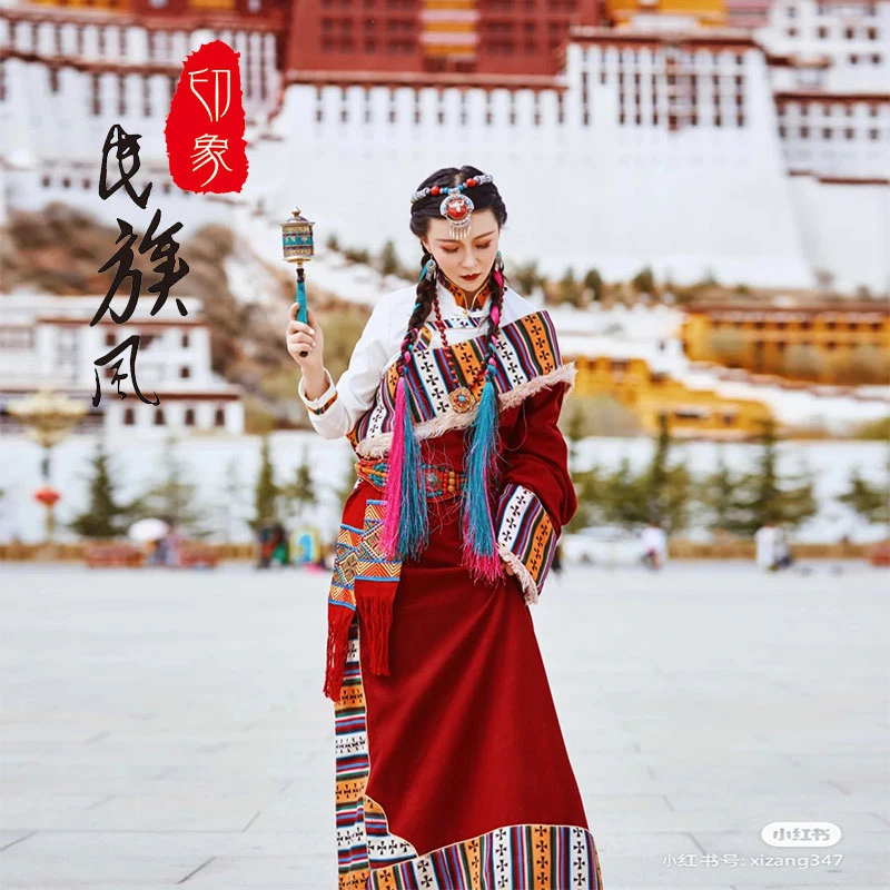 新款藏族服装女藏袍西藏旅游少数民族风写藏式舞蹈演出服饰