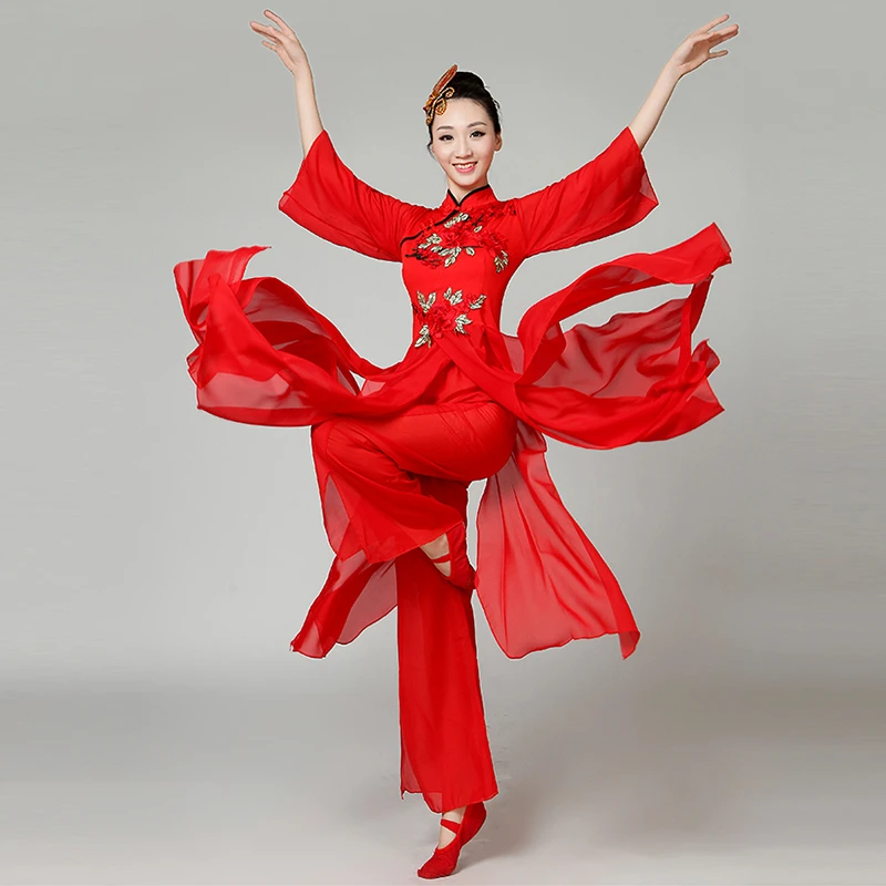 古典舞演出服女风飘逸新款现代秧歌服扇子舞蹈服套装衣服