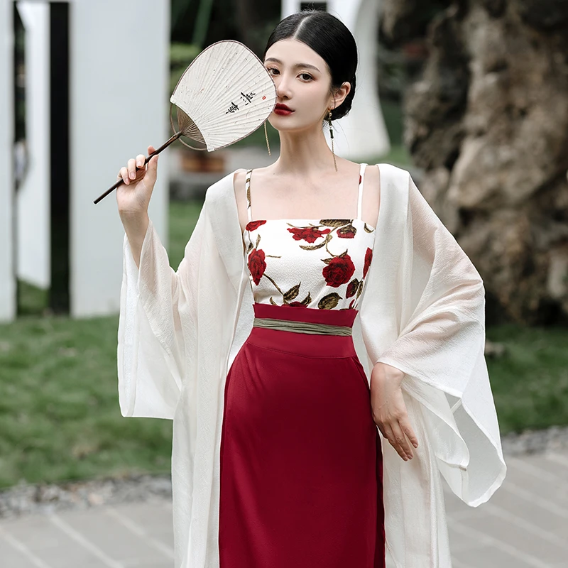 国风新中式防晒开衫改良汉服套装人间富贵花日常通勤温婉连衣裙女