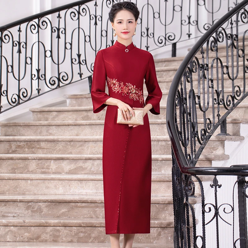 多丽琦喜婆婆婚宴装中袖敬酒服平时可穿改良版旗袍2022年新款