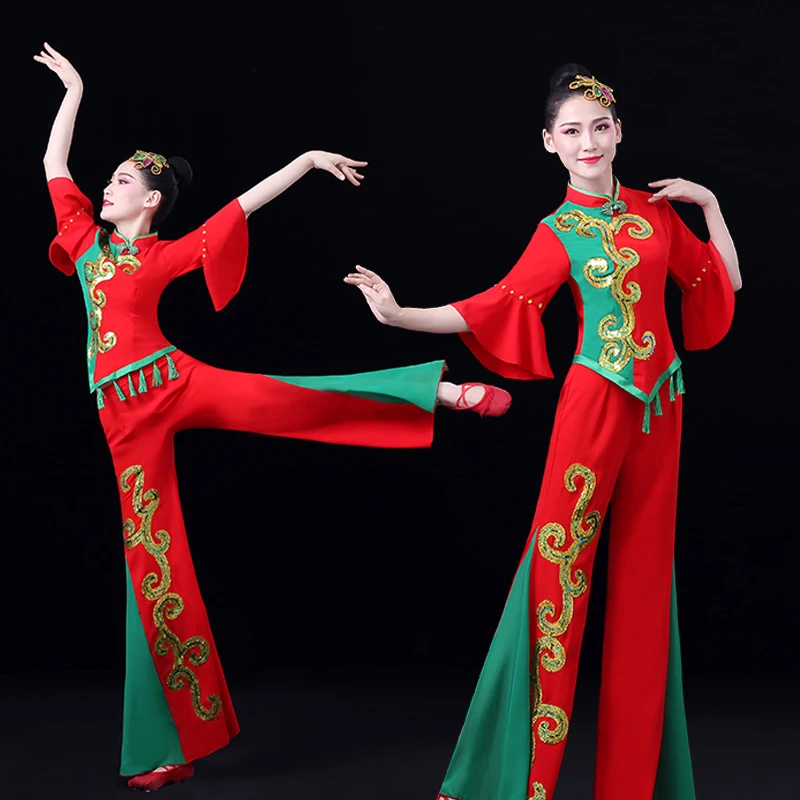 风秧歌舞服演出服女扇子舞蹈套装腰鼓队打鼓服装喜庆跳舞衣服