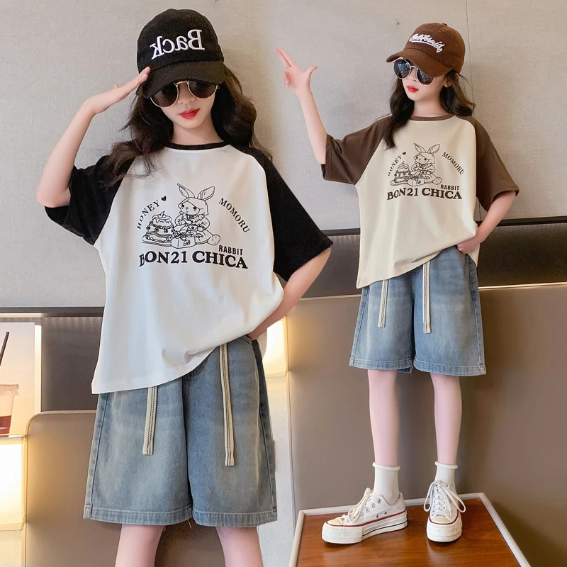 女童夏季短袖T恤上衣儿童洋气百搭打底衫中大童时髦休闲宽松韩版