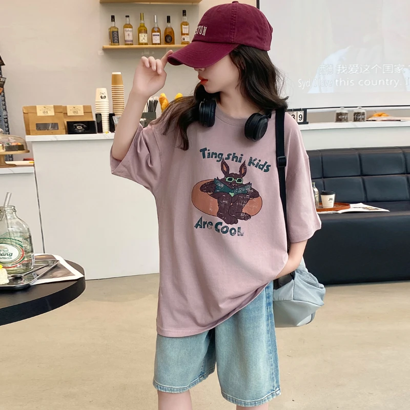 女童夏季儿童洋气短袖短裤套装2025新款中大童时髦休闲两件套宽松