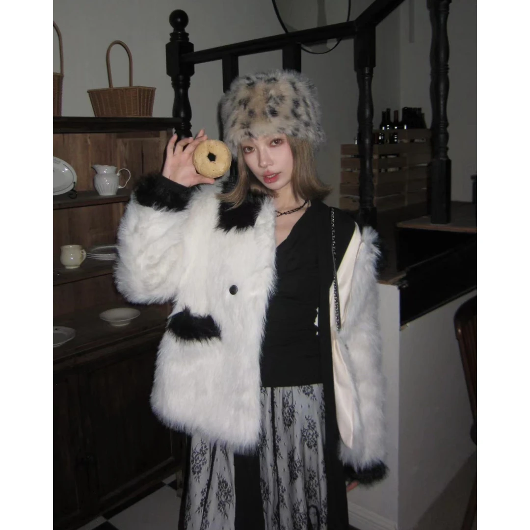 {熊猫}上衣女外套气质甜美风 秋冬黑白撞色INS宽松