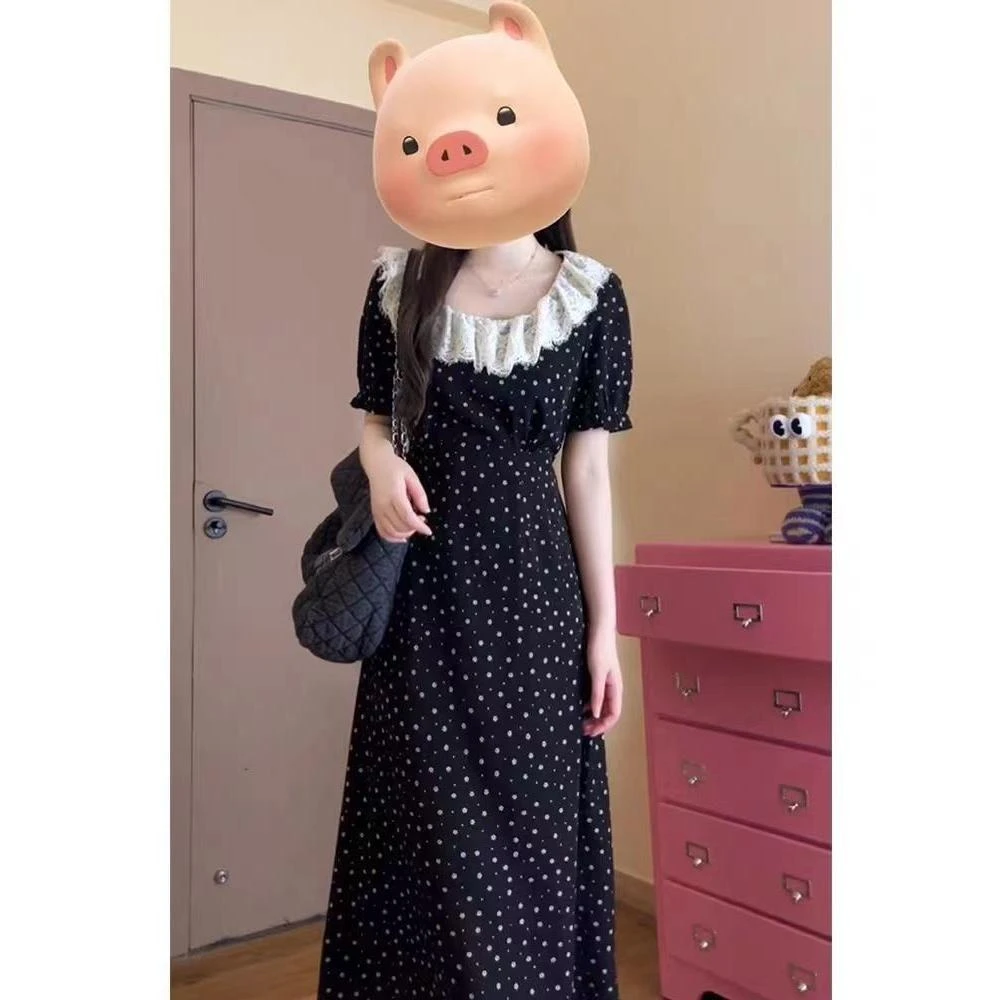 小香风法式桔梗奶乖设计感短袖连衣裙修身气质洋气减龄碎花裙漂亮