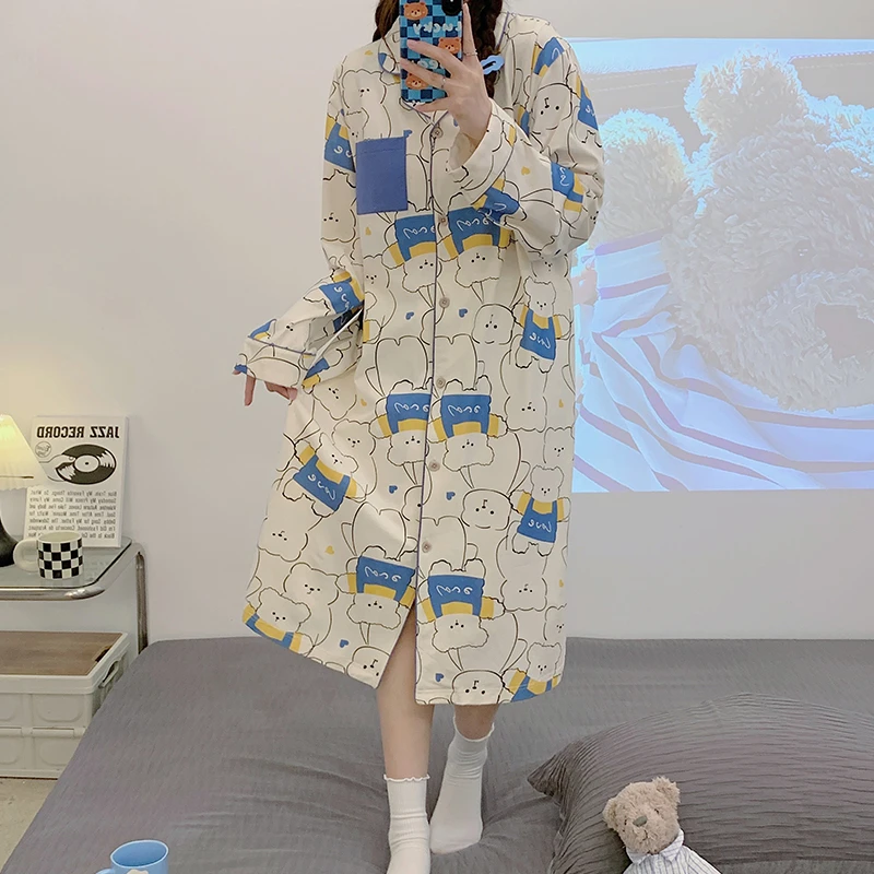孕妇睡衣女夏季款纯棉哺乳产房睡裙夏季生产月子服长袖待产可外穿