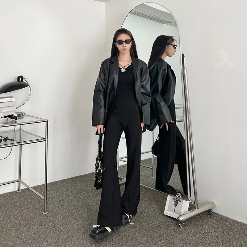 黑色直筒微喇裤女2025秋冬季休闲拖地长裤高腰修身长裤时尚百搭裤