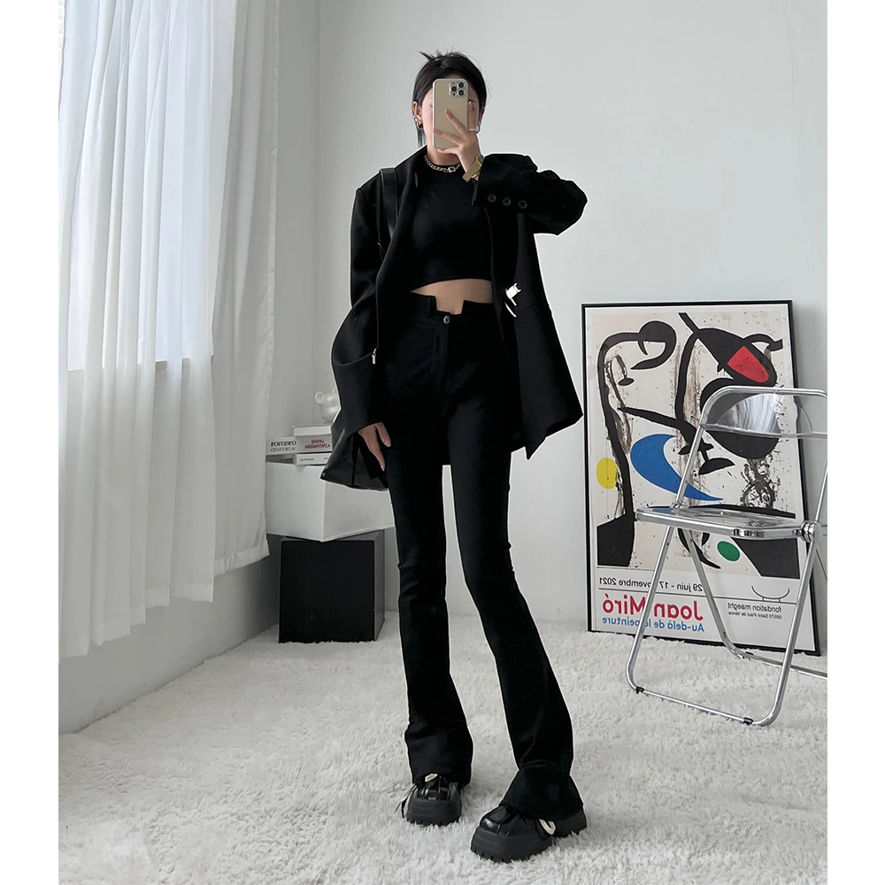 fuccykee春秋款西装马蹄裤女微喇叭高腰显瘦显高休闲垂感长裤修身