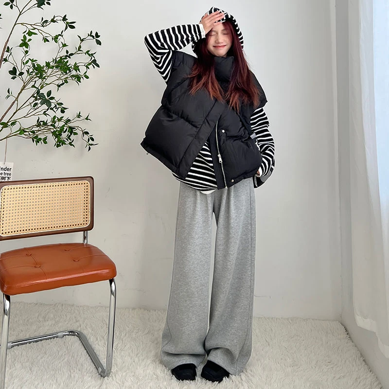 冬季加绒阔腿裤女秋冬2023新款高腰直筒时尚运动阔腿裤百搭长裤