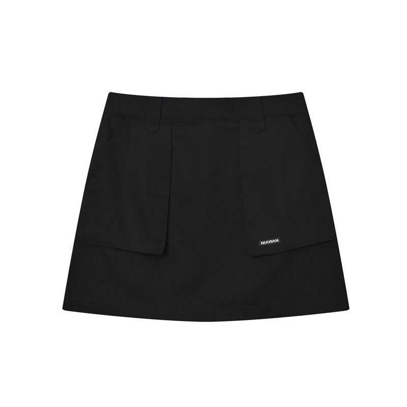 NIAW AN【现货】粉墨登场高腰休闲修身百搭纯色工装半身裙黑色时尚