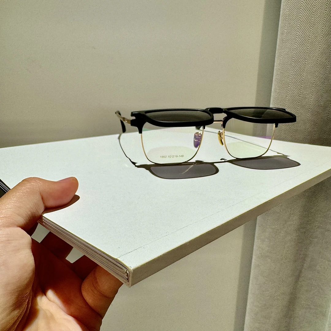 磁吸贴片单平光复古韩版墨镜贴片半框镜框黑框黑色方框方形框镜