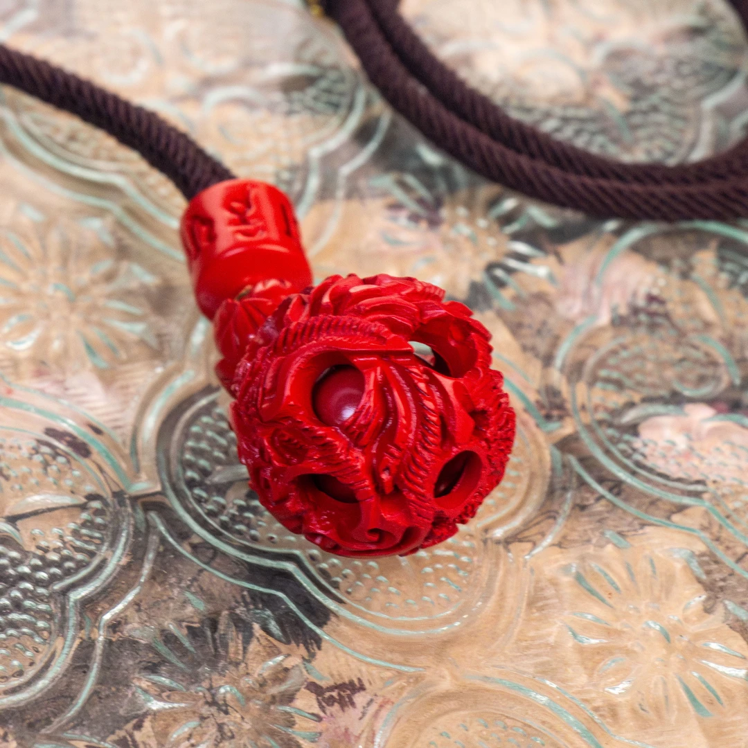 天然辰砂守道掌门人朱砂水飞砂鬼工球项链SDTP3621