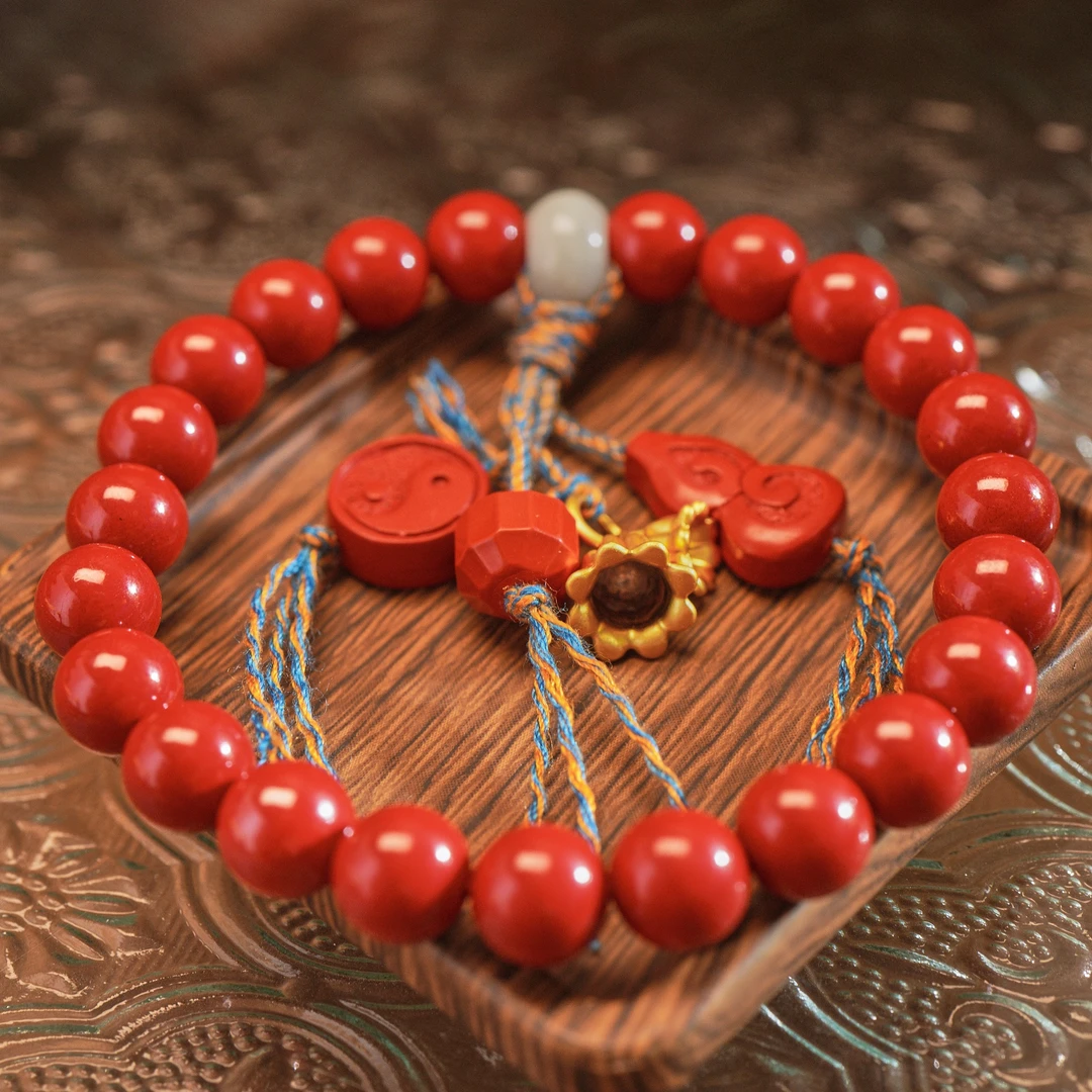 天然辰砂守道掌门人水飞砂朱砂单圈手串SDTP3689