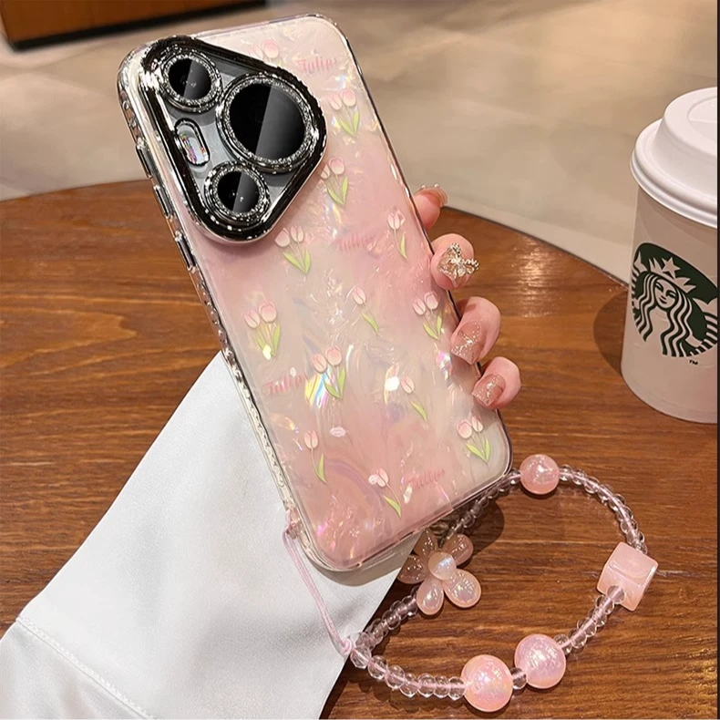 网红郁金香适用华为pura70pro+手机壳防摔挂绳pura80镜头膜50女40